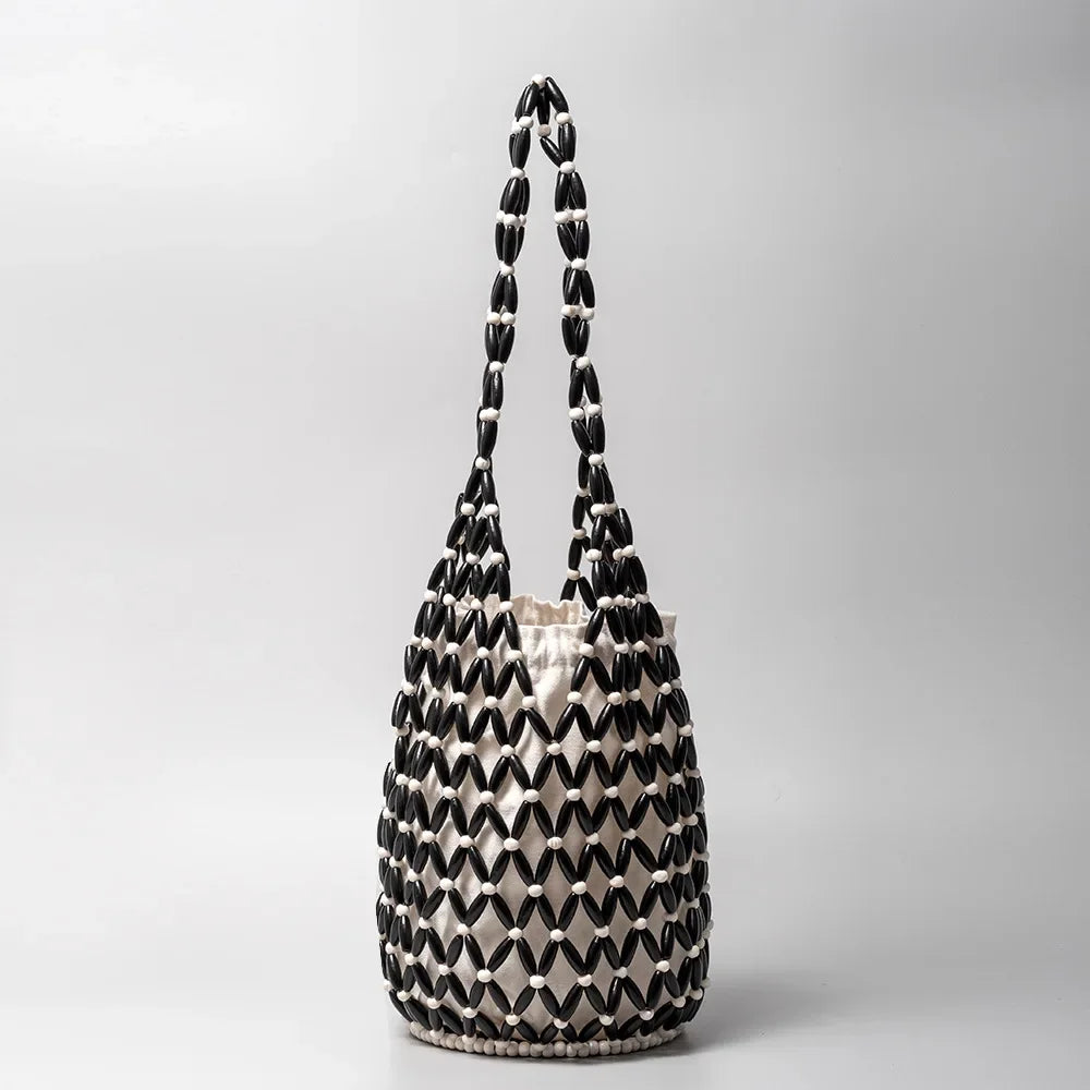 Woven Wooden Bead Tote – Summer Shoulder Bag