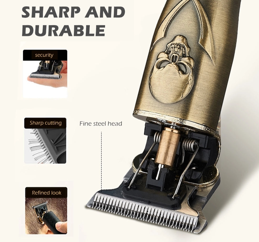 Mens professional wireless metal skull design trimmer / hair clipper