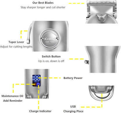 Kemei Mens hair clipper-KM 1986 silver wireless