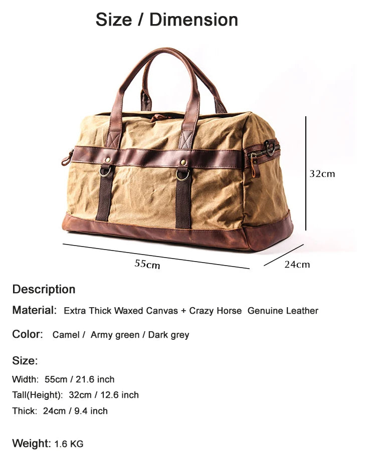 Canvas Leather Men Travel duffle Bag