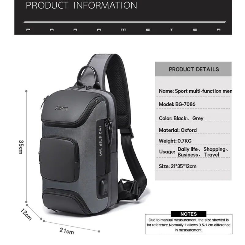 BANGE Anti-theft New Multifunction Crossbody Bag for Men Shoulder Messenger Bags Male Waterproof Short Trip Chest Bag Pack