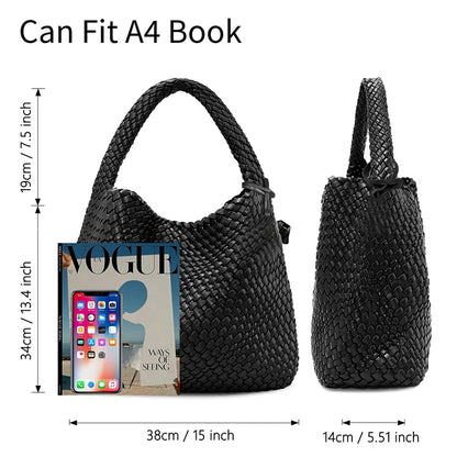 Woven Leather Tote – Large Shoulder Bag with Pouch