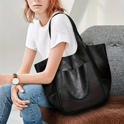 Retro PU Leather Tote – Large Shoulder Bag