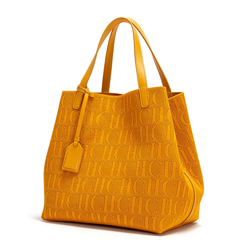 CHCH Embossed Knit Tote Bag – Large Capacity Shoulder Bag