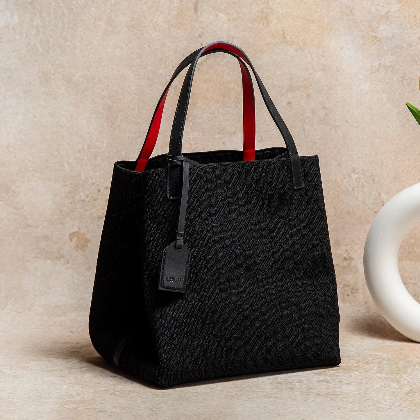 CHCH Embossed Knit Tote Bag – Large Capacity Shoulder Bag