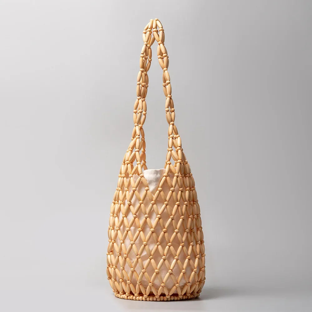 Woven Wooden Bead Tote – Summer Shoulder Bag