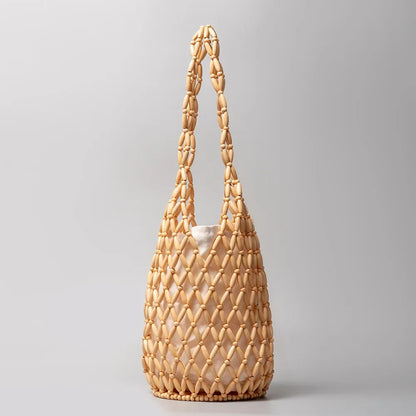 Woven Wooden Bead Tote – Summer Shoulder Bag