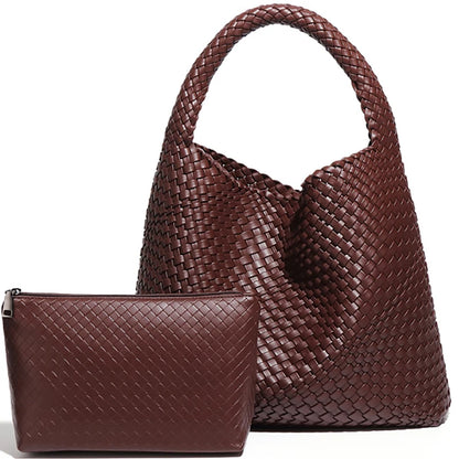 Woven Leather Tote – Large Shoulder Bag with Pouch