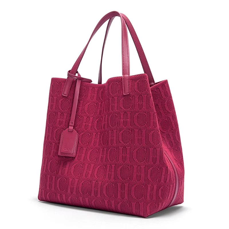 CHCH Embossed Knit Tote Bag – Large Capacity Shoulder Bag