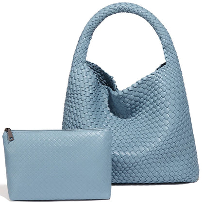 Woven Leather Tote – Large Shoulder Bag with Pouch