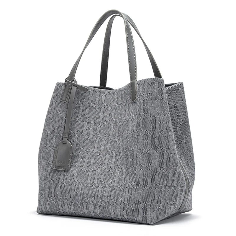 CHCH Embossed Knit Tote Bag – Large Capacity Shoulder Bag