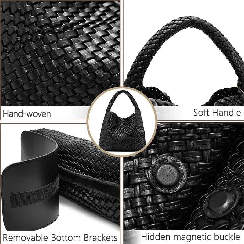 Woven Leather Tote – Large Shoulder Bag with Pouch