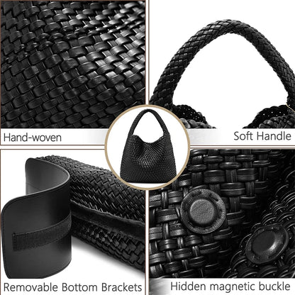 Woven Leather Tote – Large Shoulder Bag with Pouch