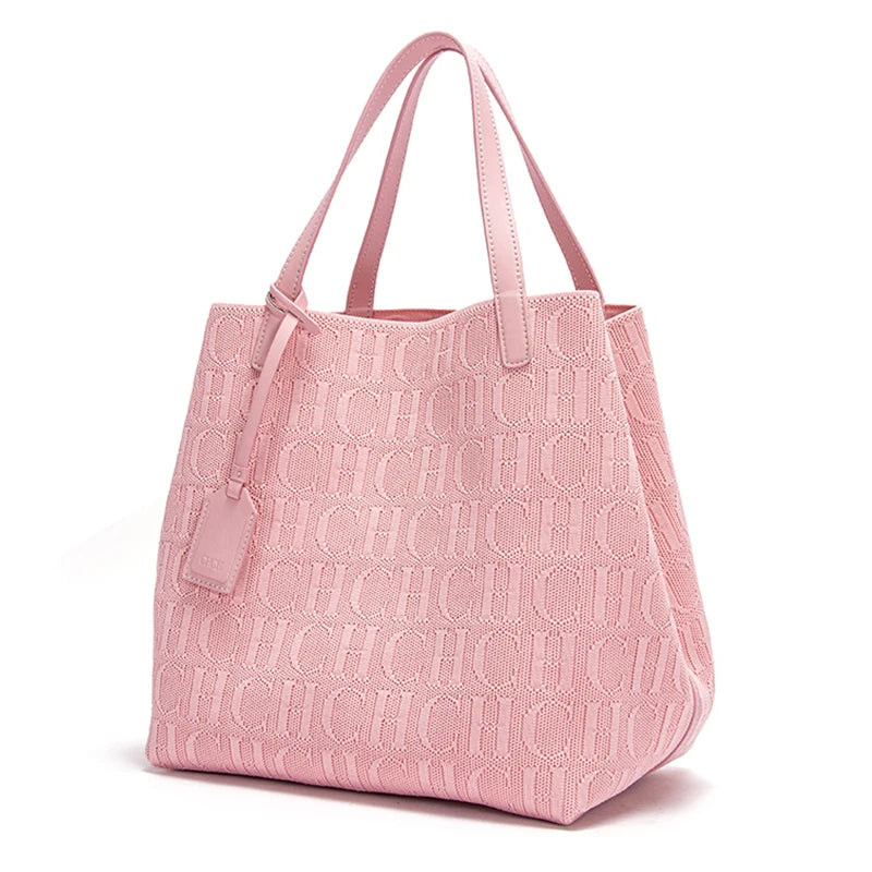 CHCH Embossed Knit Tote Bag – Large Capacity Shoulder Bag