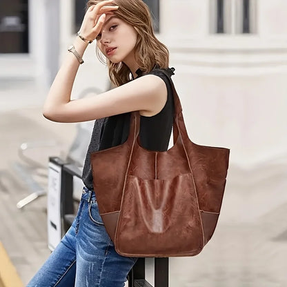 Retro PU Leather Tote – Large Shoulder Bag
