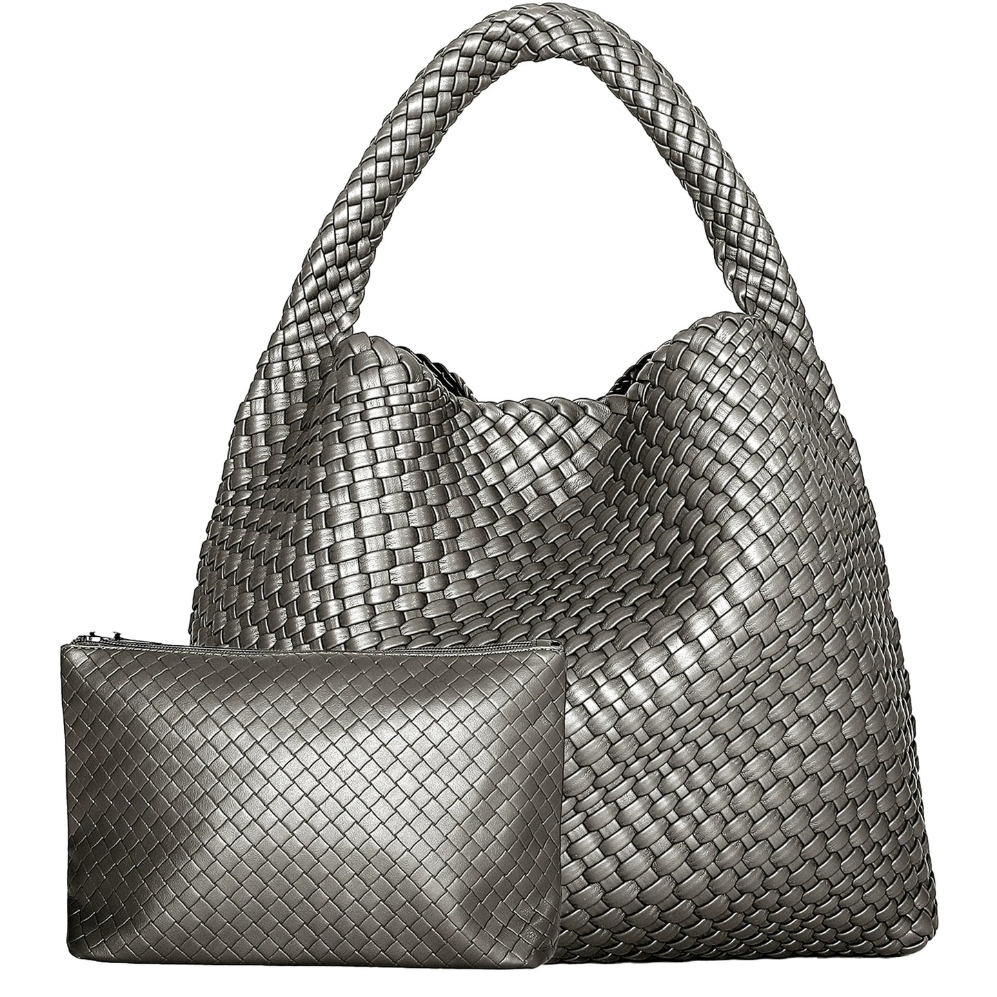 Woven Leather Tote – Large Shoulder Bag with Pouch