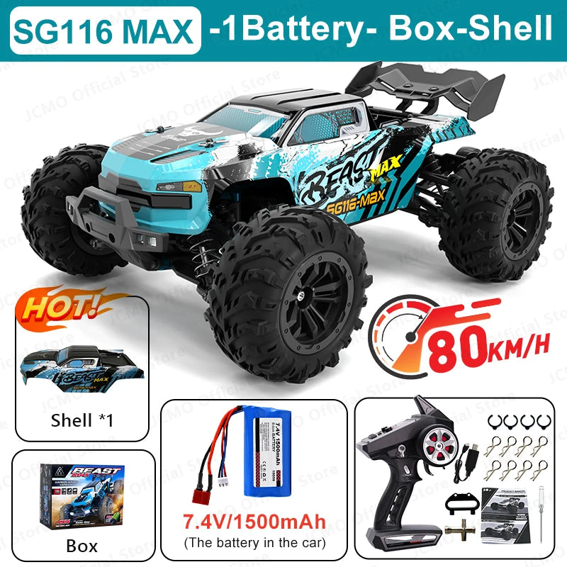 1:16 Brushless 4WD RC Car – 80KM/H High Speed Off Road Racing Truck