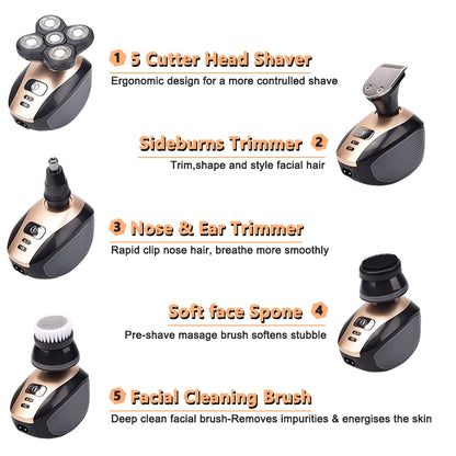 5 In 1 4D Men Rechargeable Bald Head Electric Shaver