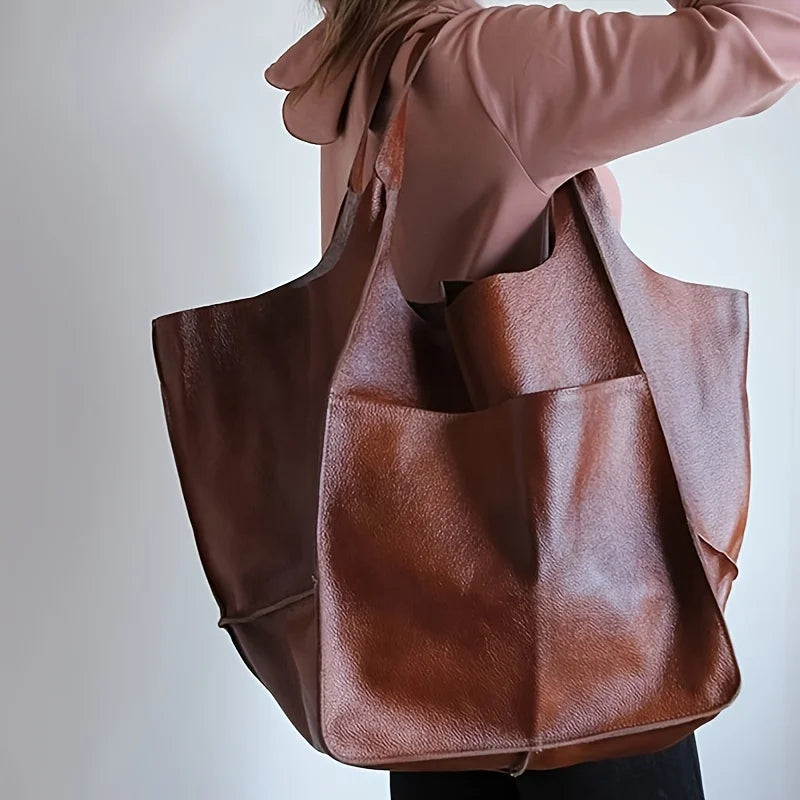Retro PU Leather Tote – Large Shoulder Bag