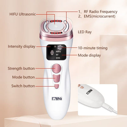 Mini HIFU Machine EMS&RF Ultrasonic Massager for Firming Skin