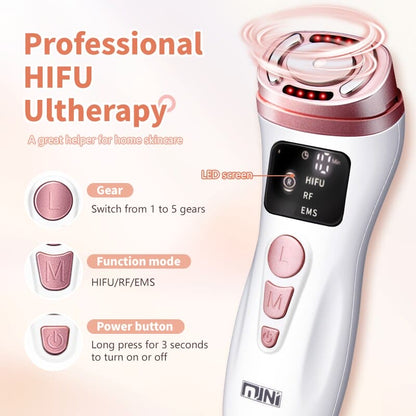 Mini HIFU Machine EMS&RF Ultrasonic Massager for Firming Skin