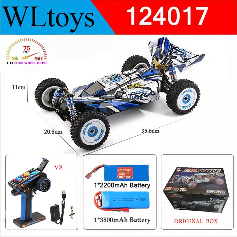 Wltoys New 124017-V8 1/12 2.4G Racing RC Cars 4WD Brushless Motor 75Km/H High Speed Remote Control Off-road Drift Toys For Aduit