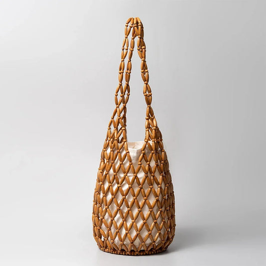Woven Wooden Bead Tote – Summer Shoulder Bag