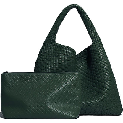 Woven Leather Tote – Large Shoulder Bag with Pouch