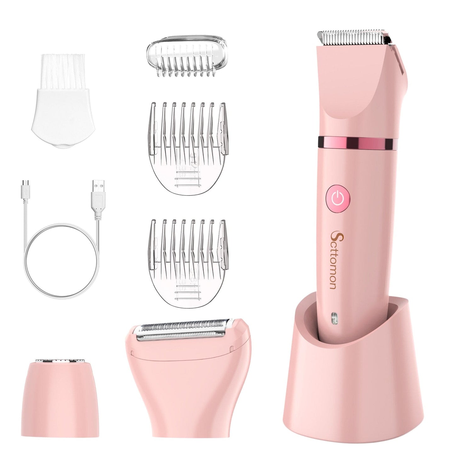 3 in 1 Women's Epilator Face Body Legs Bikini Hair Removal Quick Charge Painless Shaving Pink