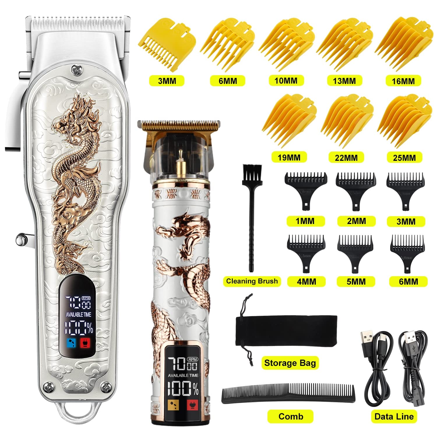 WIRLESS HAIR CLIPPER SET MENS HAIR AND BEARD WHITE GOLD DRAGON