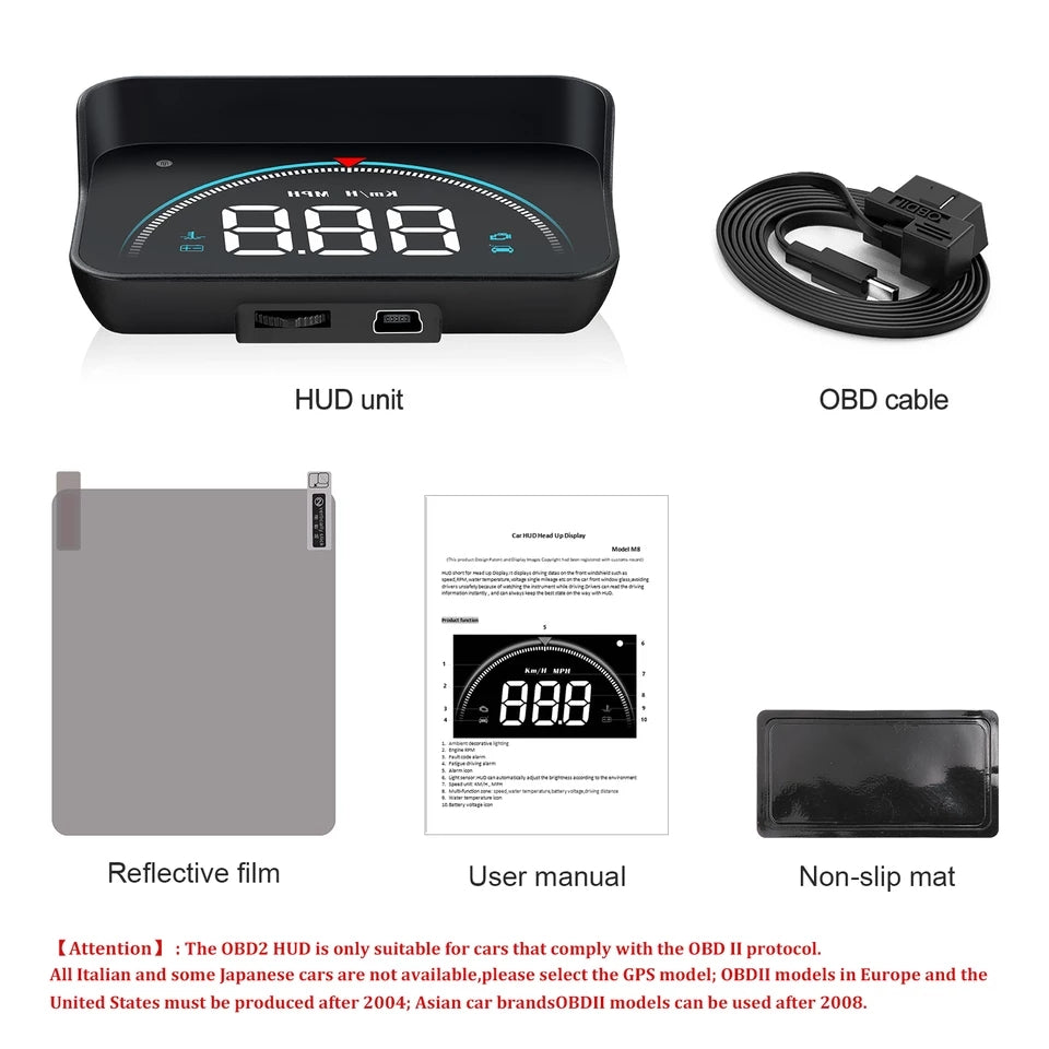 M8 HUD Head Up Display Car OBD2 OBD Overspeed Warning System Speedometer Projector Windshield Auto Electronic Alarm