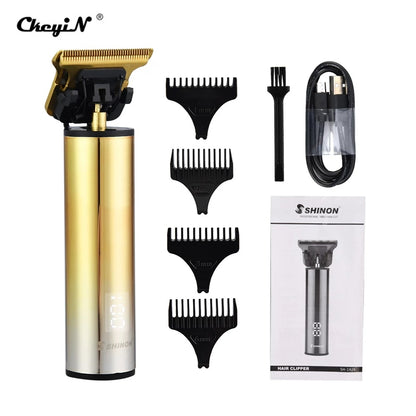 Professional Hair Clippers Barber Haircut Sculpture Cutter Rechargeable Razor (Gold)