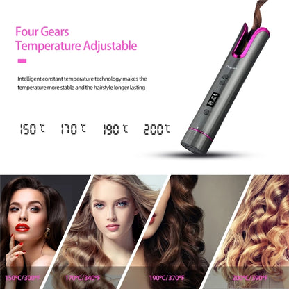 Portable Automatic Hair Curler Ceramic Wireless Curling Irons Auto Hair Waver Tongs LED Display Hair Styling Curling Tools 4546 (OZK KINFO HC 1303)