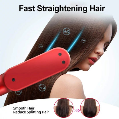 RESUXI Portable Hot Air Comb Rechargable Professional Hair Dryer 2in1 Hair Straightener and Curler Brush Dryer brush Hair styler