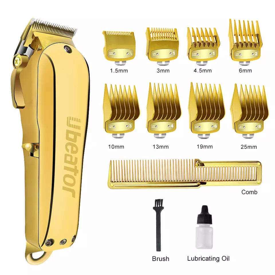 Hair cutting Machine Gold Metal Barbershop Cutter Cordless Hair Clipper Hair Trimmer 100-240V Cut Electric Rechargeable