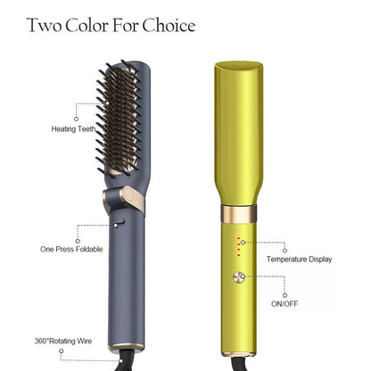 RESUXI Foldable 2 in1 ionic Hair Dryer Brush Hair Straightening Brush Curling comb Hair Waver Hot Fast Heating Anti-Scald Brush