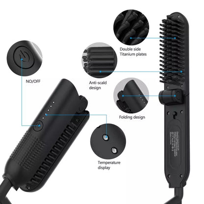 UKLISS Electric Beard Comb Foldable Hair Straightener Multifunctional Men Beard Comb Straightening Folding Comb Hair Styler