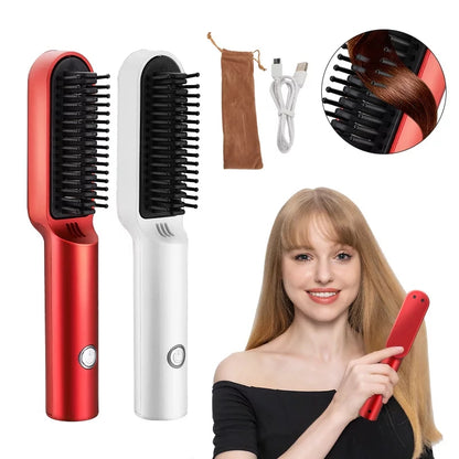 RESUXI Portable Hot Air Comb Rechargable Professional Hair Dryer 2in1 Hair Straightener and Curler Brush Dryer brush Hair styler