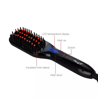 LCD Display Negative Ionic Hair Straightener Brush