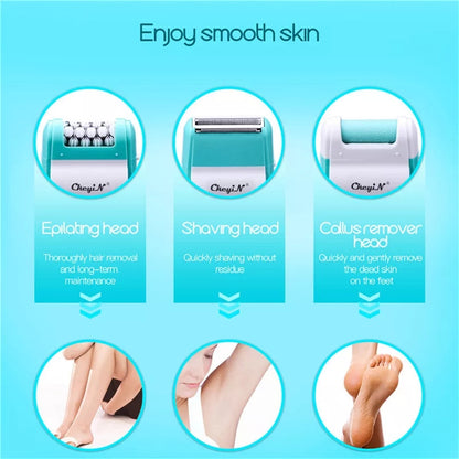 3 In 1 Electric Epilator Women Hair Removal Painless Shaving Foot File Pedicure Tools Machine Female For Face Bikini Body Leg 49