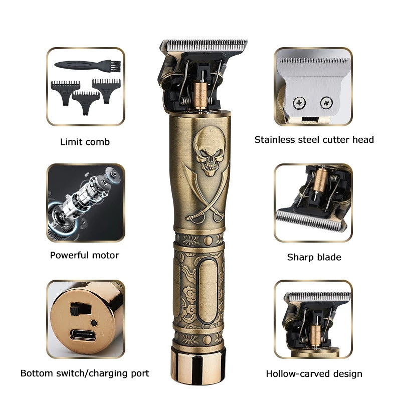 Mens professional wireless  metal skull design trimmer / hair clipper