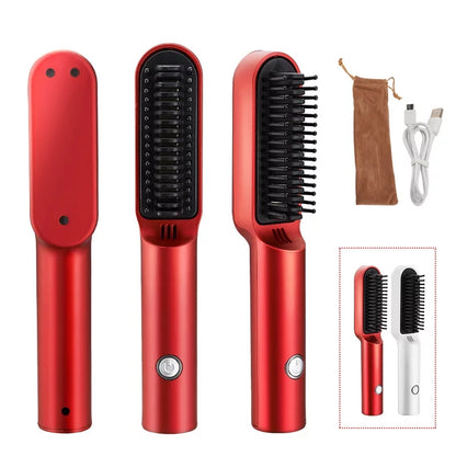 RESUXI Portable Hot Air Comb Rechargable Professional Hair Dryer 2in1 Hair Straightener and Curler Brush Dryer brush Hair styler