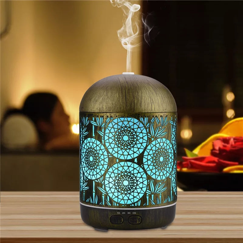 300ML Aroma Diffuser Hollow Metal 7 Colors Humidifier Aroma Oil Diffuser Bedroom Yoga Office Spa Aromatherapy Humidifier Tools