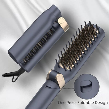 RESUXI Foldable 2 in1 ionic Hair Dryer Brush Hair Straightening Brush Curling comb Hair Waver Hot Fast Heating Anti-Scald Brush