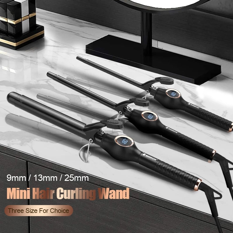 9/13/25mm Professional Small Curling Iron for hair Portable Ceramic Curling iron Hair Curler Hair Styler with Tools LCD display