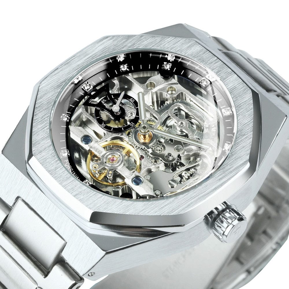 ORSINING Tourbillon Mechanical Watch for Men Automatic Steel Strap Skeleton Mens Watches Top Brand Luxury 2021 Reloj Hombre