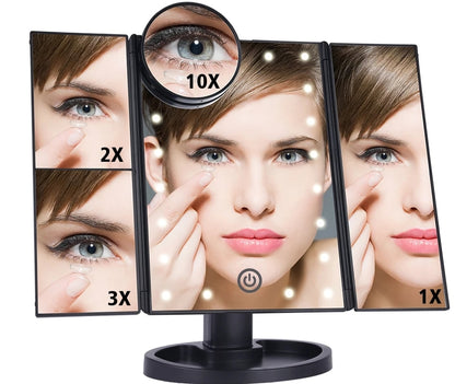 Touch Screen Makeup Mirror with 22 LED Light 1X/2X/3X/10X Magnifying Glass Compact Vanity Mirror Flexible Cosmetics Mirrors Make