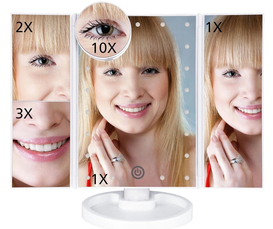 Touch Screen Makeup Mirror with 22 LED Light 1X/2X/3X/10X Magnifying Glass Compact Vanity Mirror Flexible Cosmetics Mirrors Make