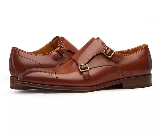 Mens leather tan colour monk strap shoes