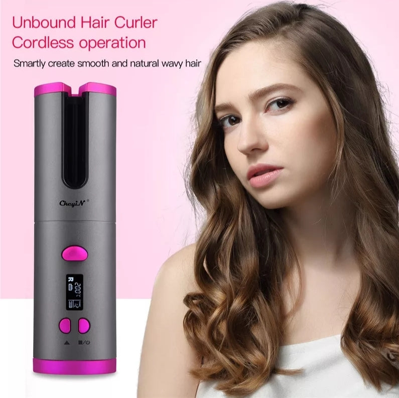 Automatic Hair Curler USB Cordless Hair Curling Iron Ceramic Professional LCD Hair Curl Iron Rotating Curlers Wand Waver Hair (OZK HS/C KINFO 1302)